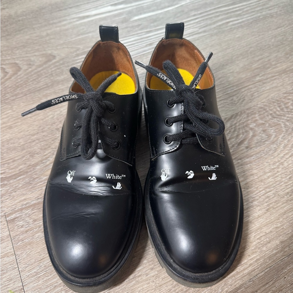 Off-White Black Leather Oxfords with White Accents